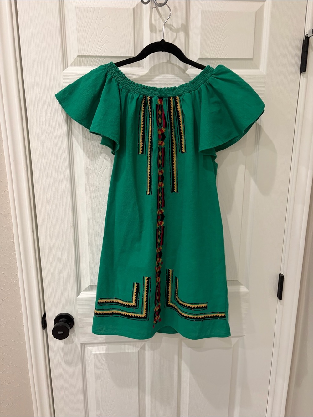 Piper by Townsen Emerald Green Embroidered Shift Dress - Size S